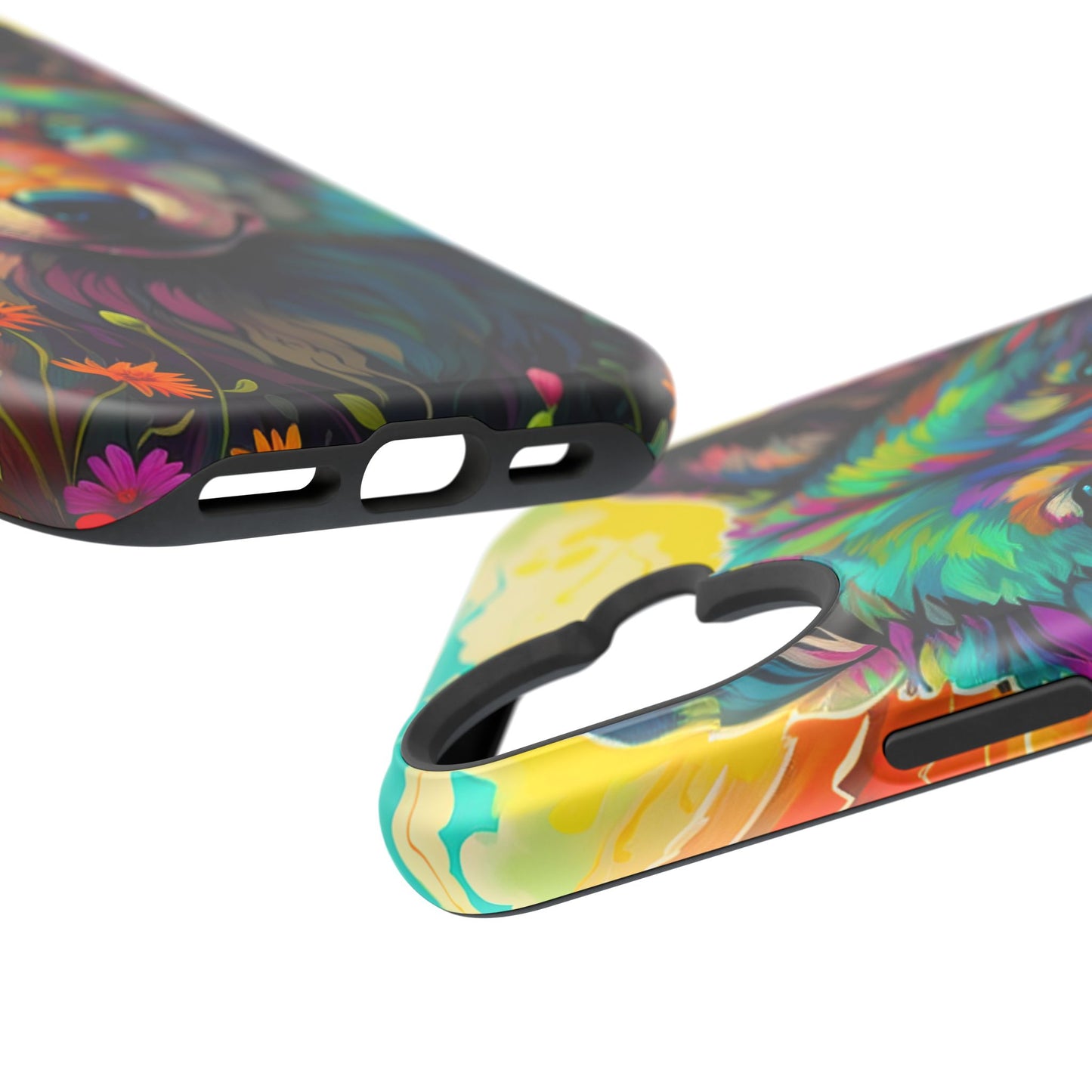 Rainbow Wolf in Bloom – MagSafe iPhone Case with Nature-Inspired Design