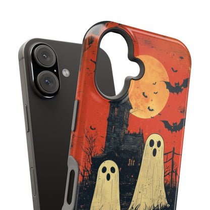 Haunted House & Ghosts MagSafe iPhone Case – Spooky Halloween Full Moon Design