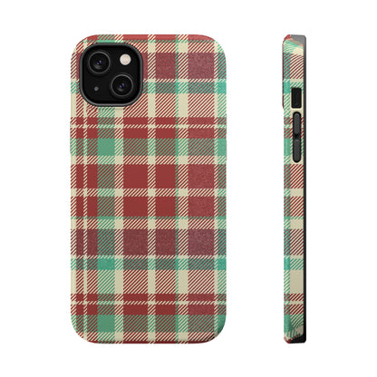 Retro Red & Cream Plaid – MagSafe iPhone Case with Classic Elegance