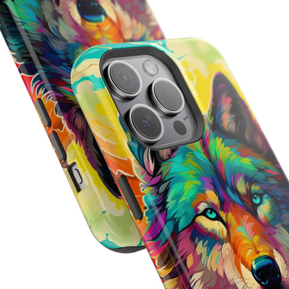 Rainbow Wolf in Bloom – MagSafe iPhone Case with Nature-Inspired Design