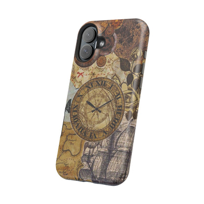 Steampunk Vintage Adventure MagSafe iPhone Case – Dual-Layer Protection with Antique Map and Clock Design