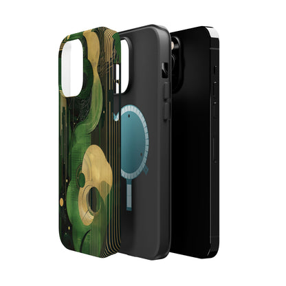 Abstract Green & Gold MagSafe iPhone Case - Geometric Art Deco Protective Cover