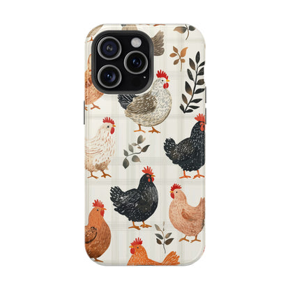 MagSafe iPhone Case: Vintage Chicken & Leaves – Farmhouse Style Case