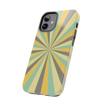 Vintage Sunburst Rays iPhone Case – Bold 70s-Inspired Burst in Yellow, Mint, and Gray