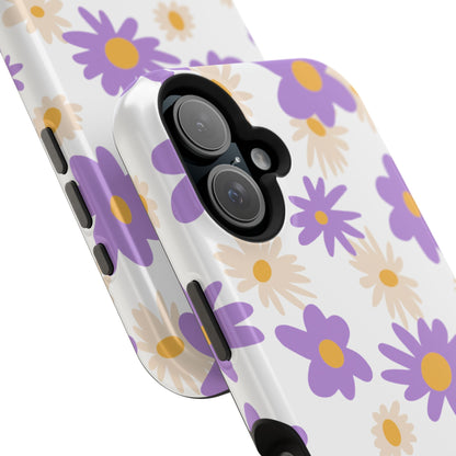 Retro Daisy Flower MagSafe iPhone Case – Pastel Purple & Cream Floral Design with Matte Finish