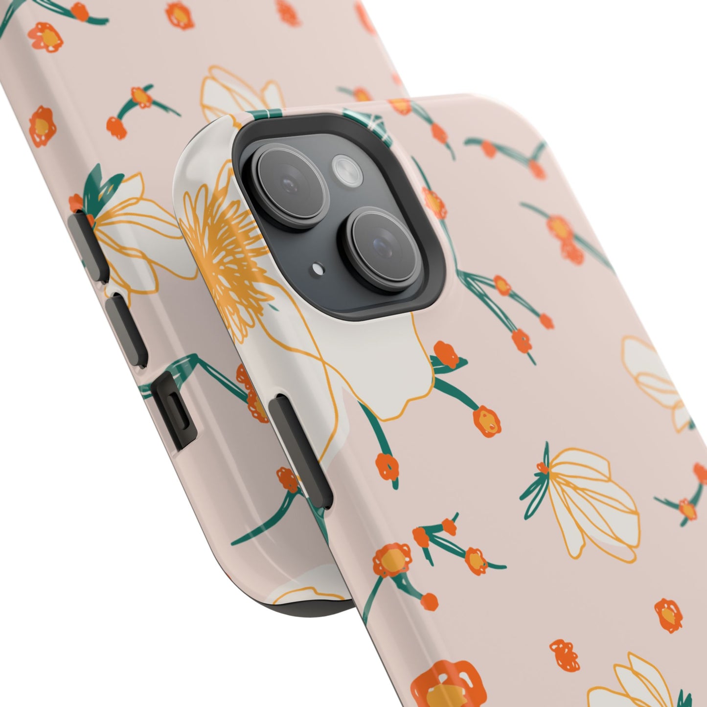 Elegant Magnolia Blossom Tough MagSafe iPhone Case – Soft Blush Background, Shock-Resistant Design