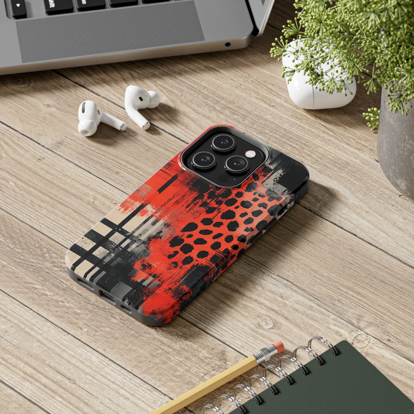 Cheetah Plaid iPhone Case – Red & Black Pattern