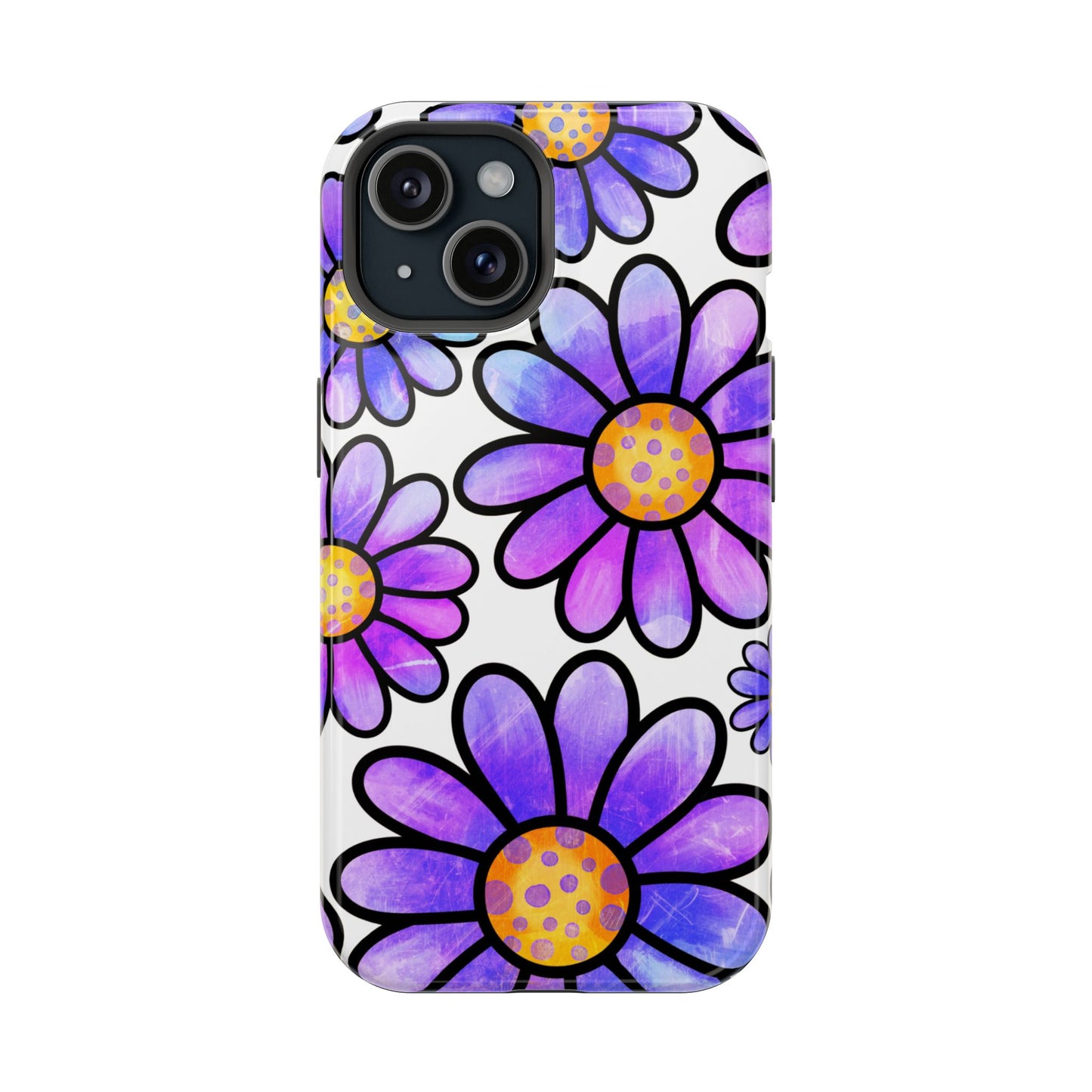 Purple Daisy Delight MagSafe iPhone Case – Slim Profile, Glossy Finish