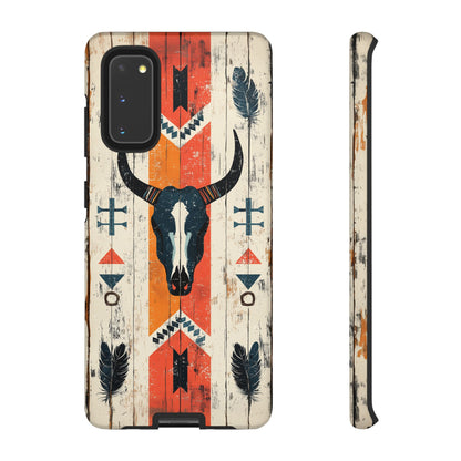 Rustic Western Bull Skull Tough Samsung Galaxy Case – Distressed Wood Design, Dual-Layer Protection