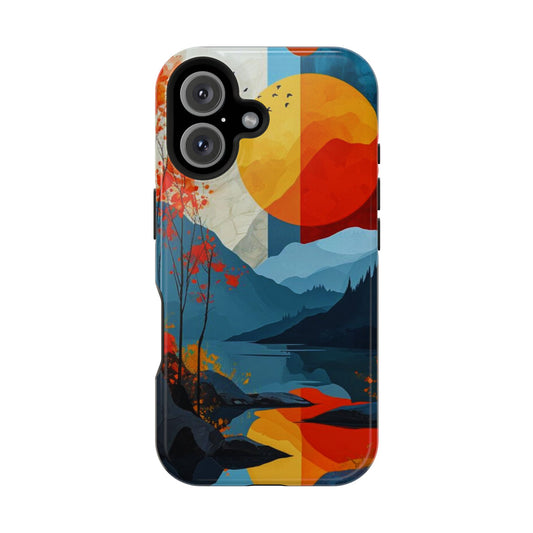 Abstract Autumn Landscape MagSafe iPhone Case – Bold Colorful Sunset Design, Dual-Layer Protection