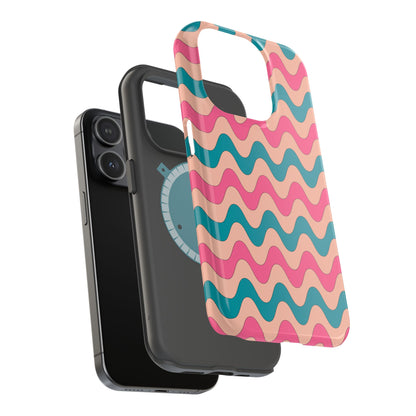 Retro Waves Pattern MagSafe iPhone Case – Shockproof Design with Dual-Layer Protection