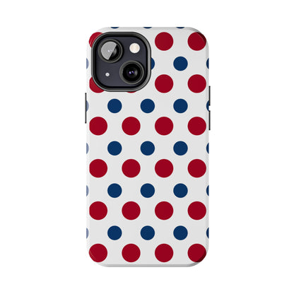 Patriotic Navy, White, and Red Polka Dot iPhone Case