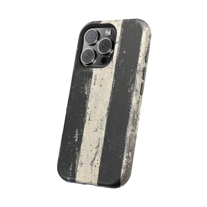 Vintage Vertical Stripe MagSafe iPhone Case - Black & White Grunge Design