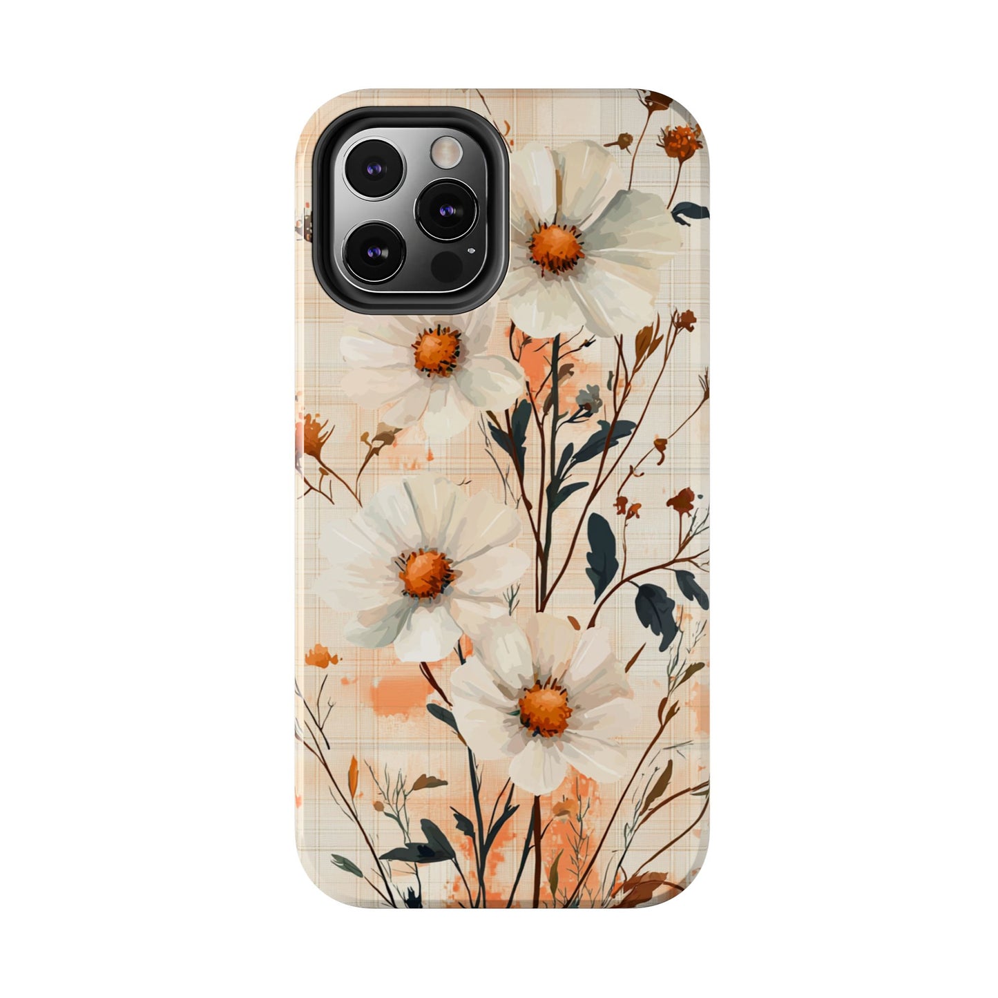 Pastel Orange Floral iPhone Case - Elegant Plaid Protective Cover