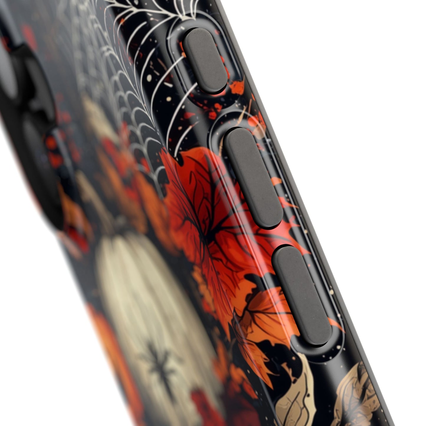 Hauntingly Elegant Halloween MagSafe iPhone Case – Pumpkins, Spiders, and Autumn Leaves Design