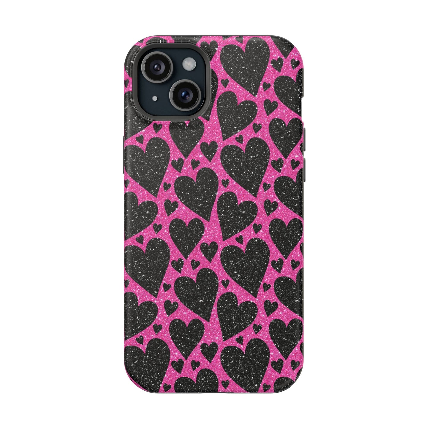 Pink Glitter Hearts MagSafe iPhone Case