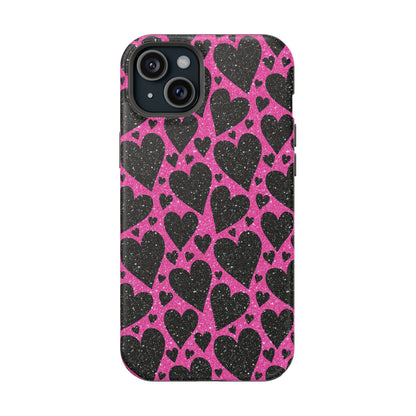 Pink Glitter Hearts MagSafe iPhone Case