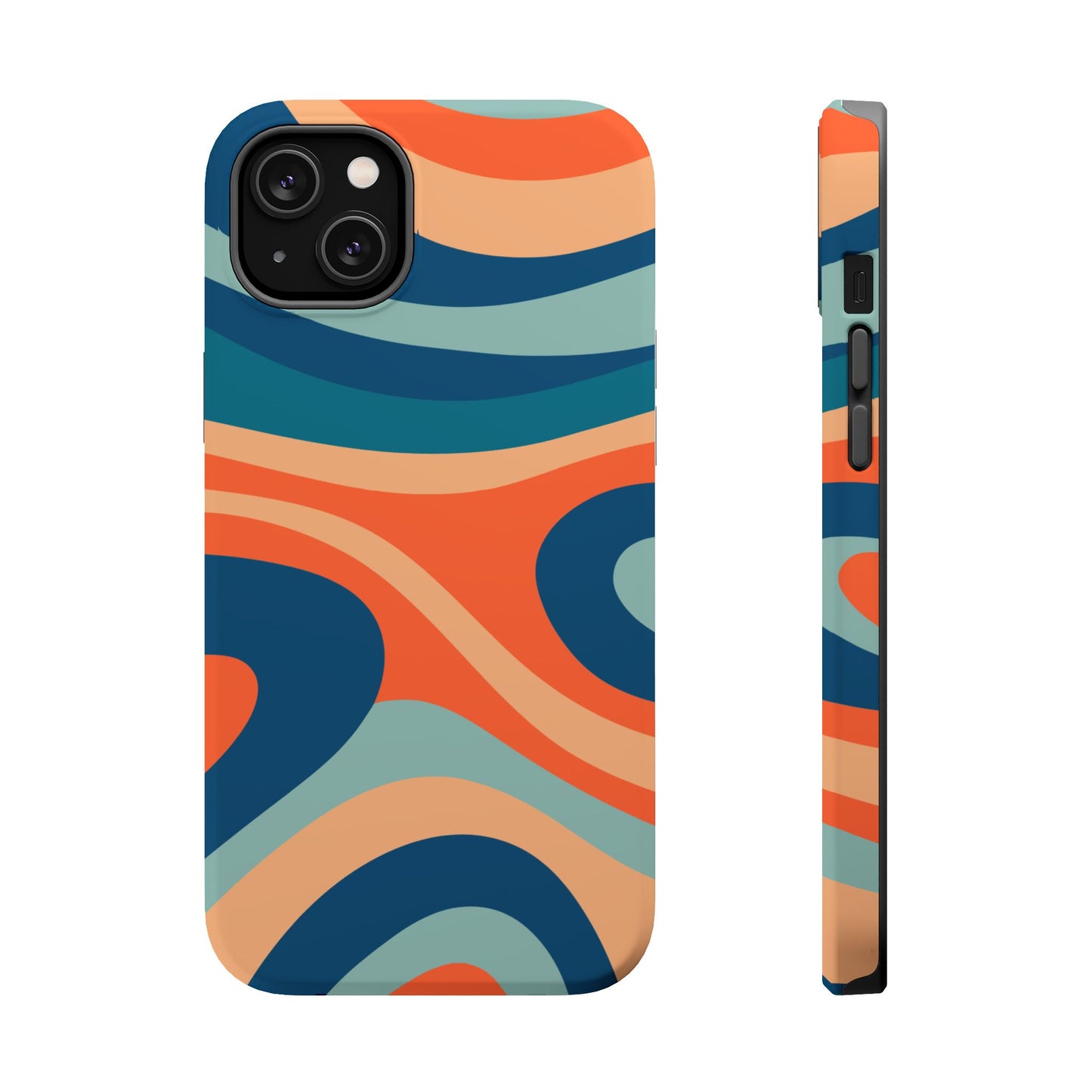 Retro Vibe Wavy Stripes MagSafe iPhone Case – 70s-Inspired in Teal, Orange, and Rust