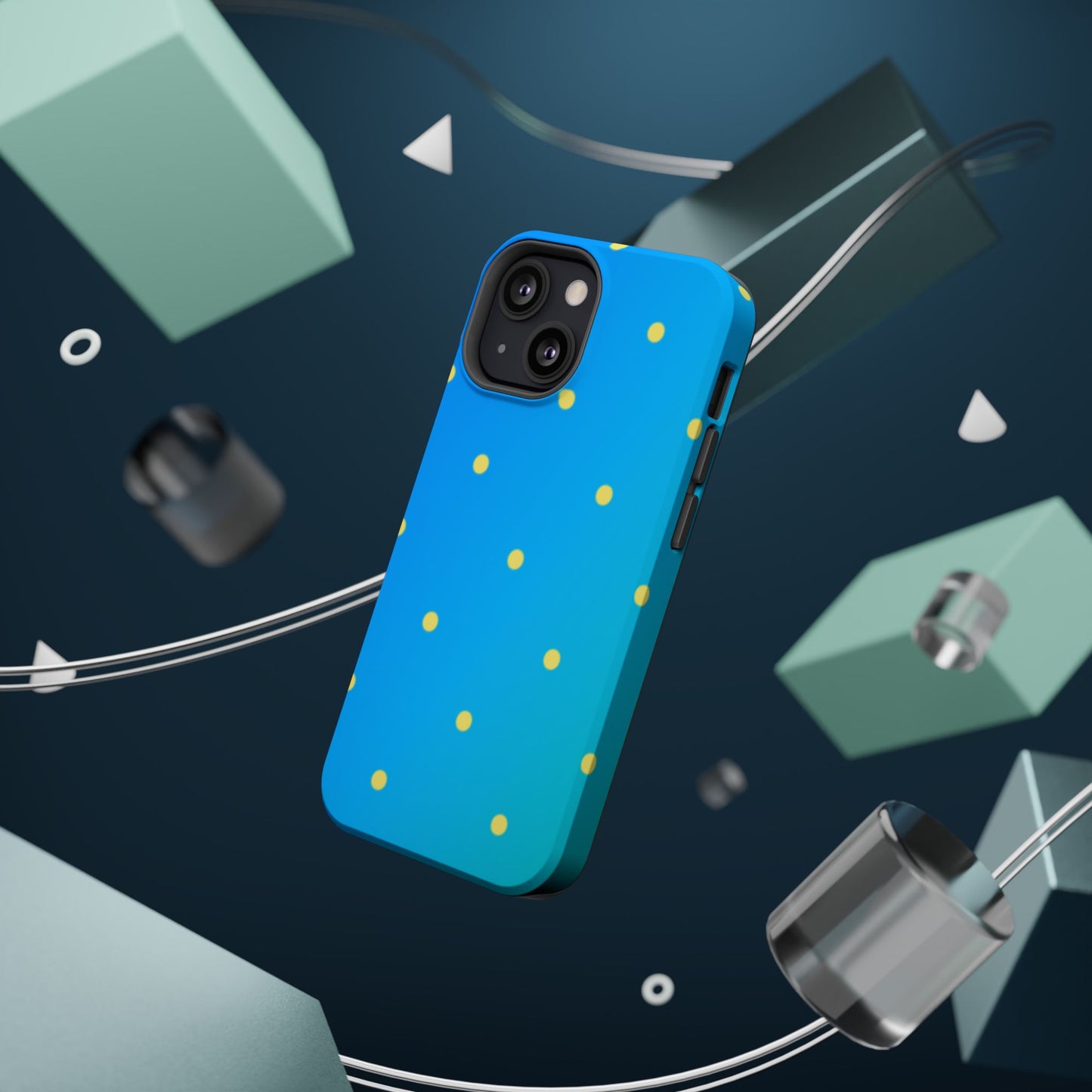 Blue Ocean Gradient Polka Dots MagSafe iPhone Case – Shockproof, Smooth Matte Finish, Dual-Layer Design