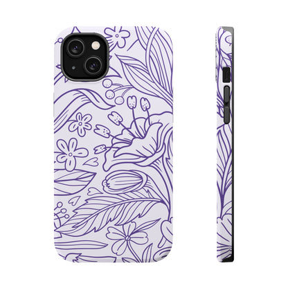 Lavender Floral Line Art Tough MagSafe iPhone Case – Minimalist Botanical Design with Dual-Layer Protection