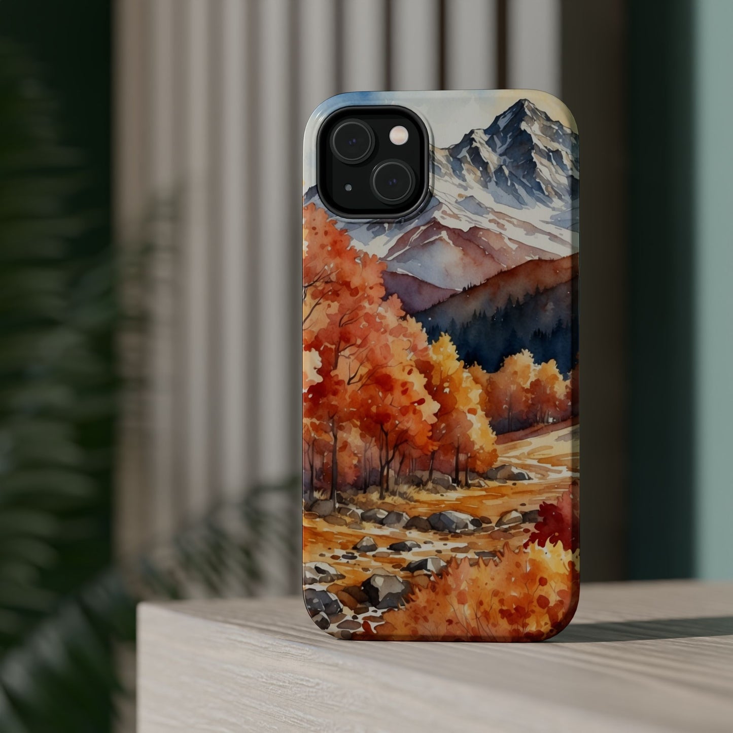 Watercolor Autumn Forest and Mountains - MagSafe iPhone Case