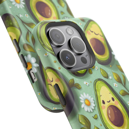 Cute Avocado MagSafe iPhone Case – Adorable Kawaii Avocados with Daisies, Shock-Resistant