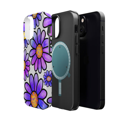 Purple Daisy Delight MagSafe iPhone Case – Slim Profile, Glossy Finish