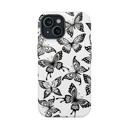 Monochrome Butterfly Pattern Tough MagSafe Case – Dual-Layer Protection with Matte Finish