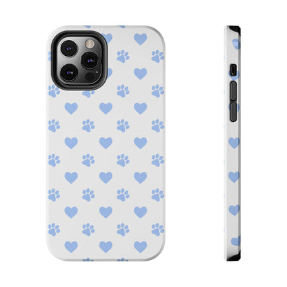 iPhone Case - Blue Paw Print & Heart Design