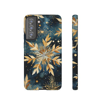 Gold Floral Snowflakes on Midnight Blue - Samsung Galaxy Series Case