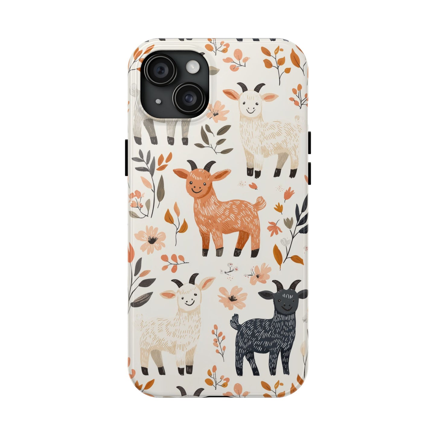 iPhone Case: Smiley Goats & Dried Flowers – Vintage Charm