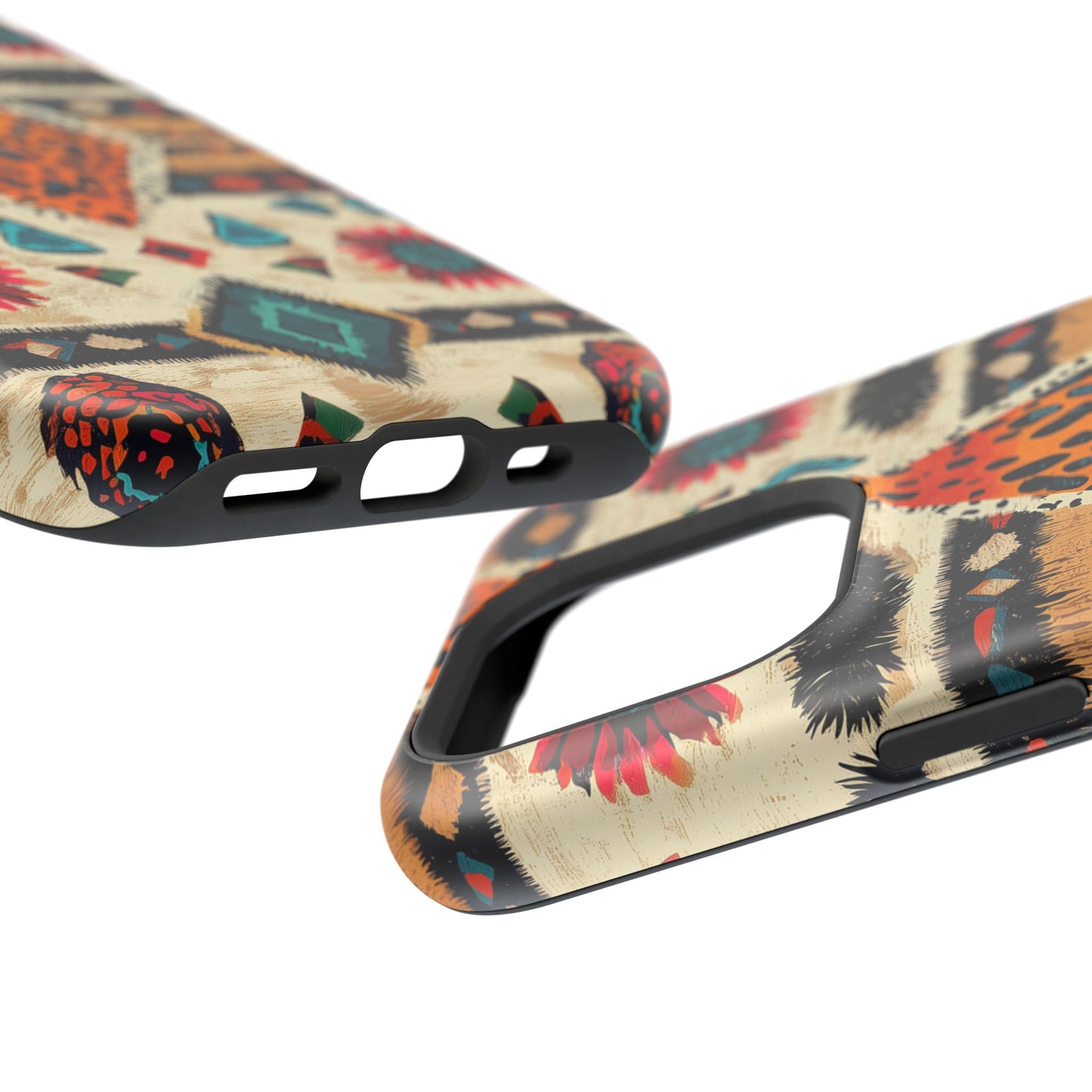 Wild Boho Leopard Print & Floral Tough MagSafe iPhone Case – Eclectic Tribal Design, Dual-Layer Protection