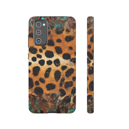 Rustic Leopard Print Tough Samsung Galaxy Case – Distressed Turquoise and Animal Pattern with Dual-Layer Protection