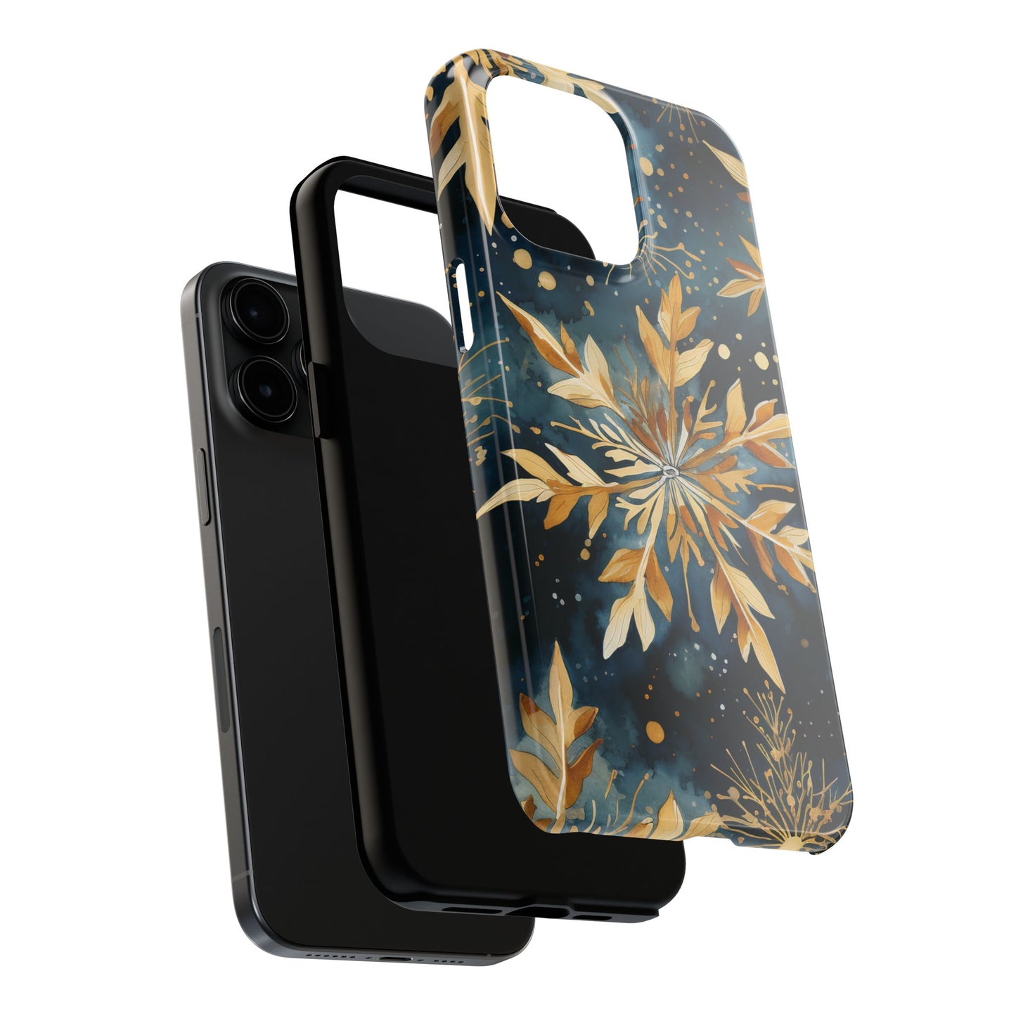 Gold Floral Snowflakes on Midnight Blue - iPhone Series Case