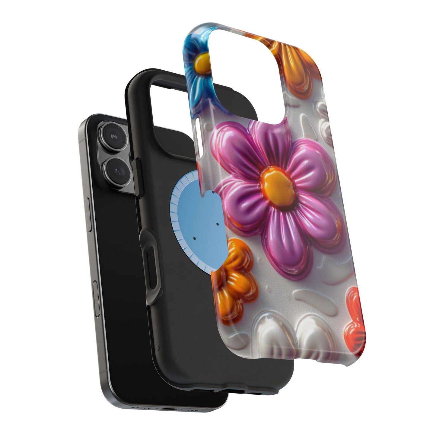 Glossy 3D Floral MagSafe iPhone Case – Colorful Flower Pattern, Durable Protection