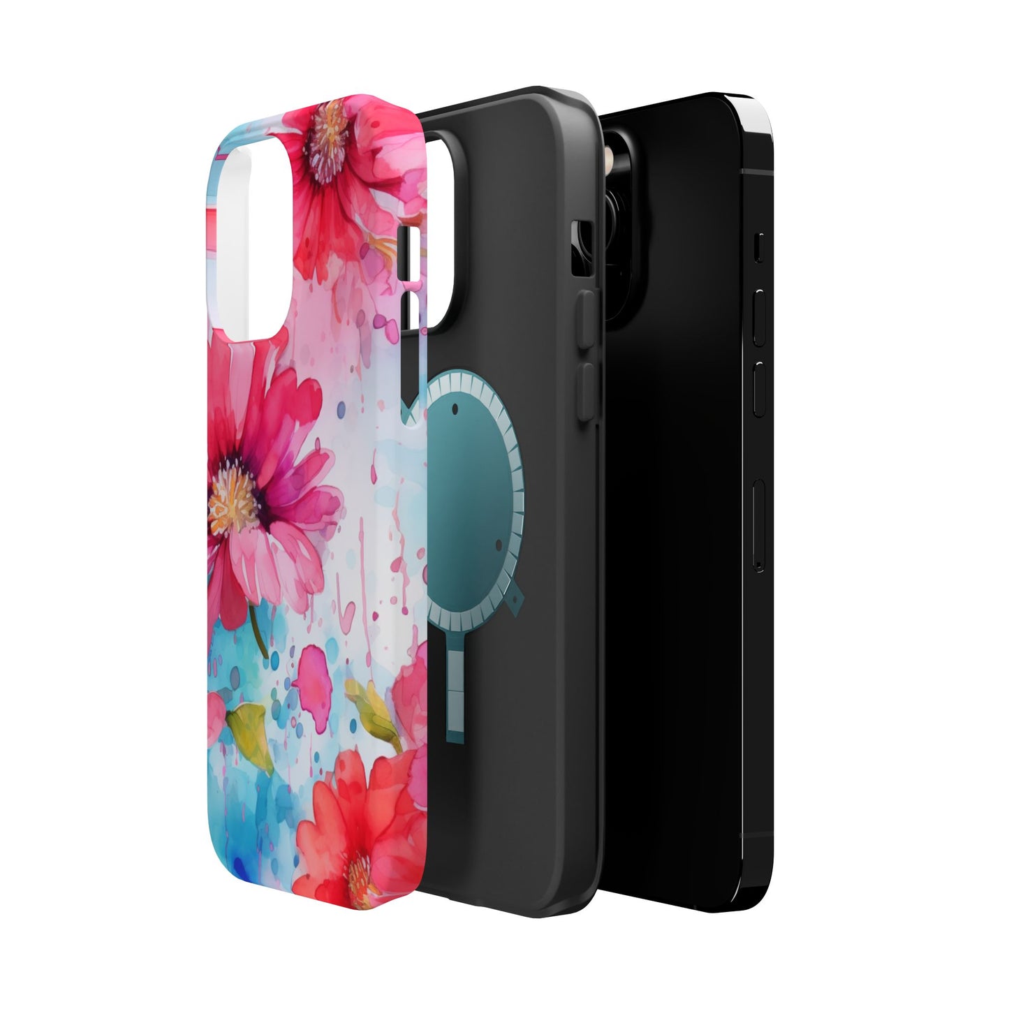 Vibrant Watercolor Red & Pink Floral - MagSafe iPhone Case