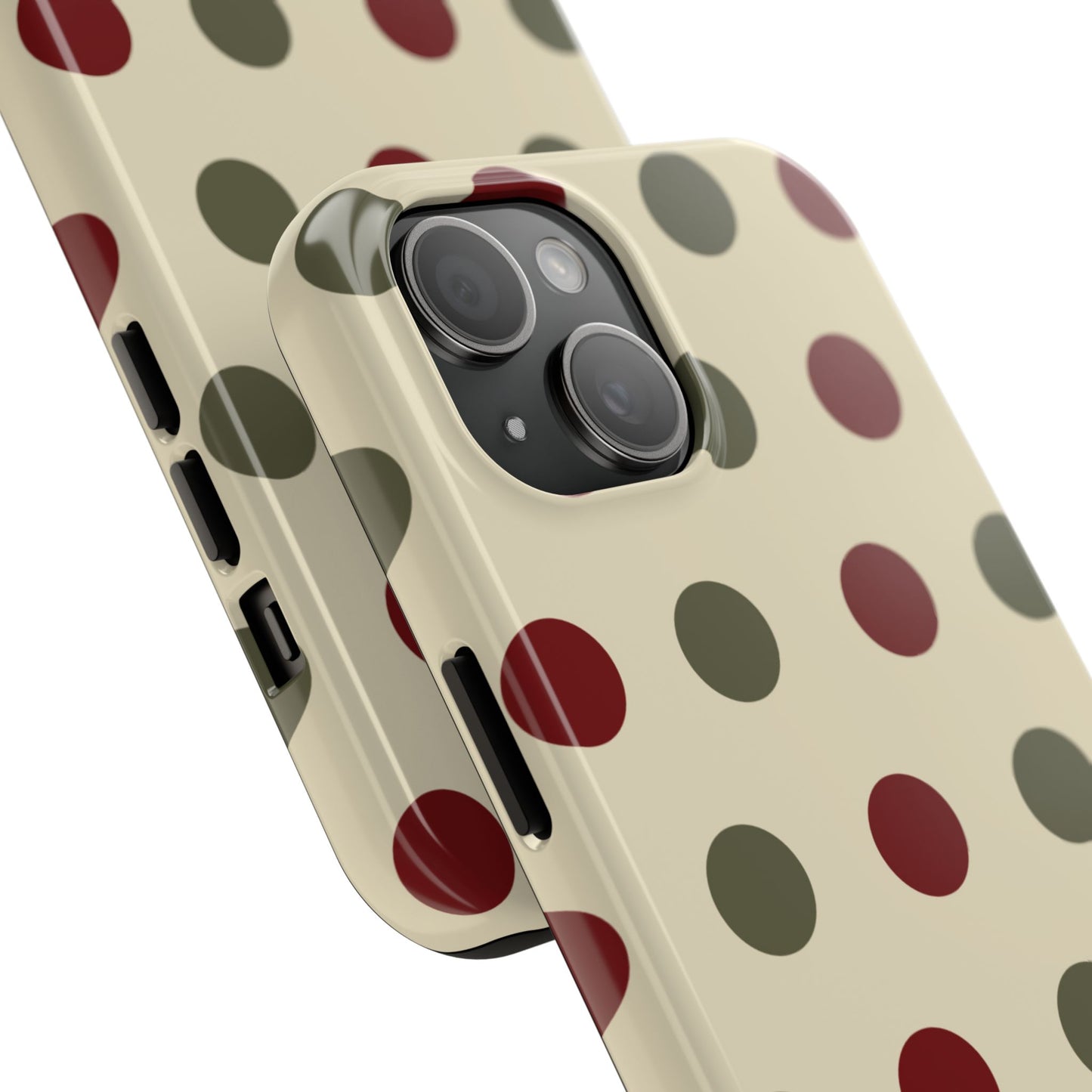 Red & Green Polka Dots on Cream – iPhone Case