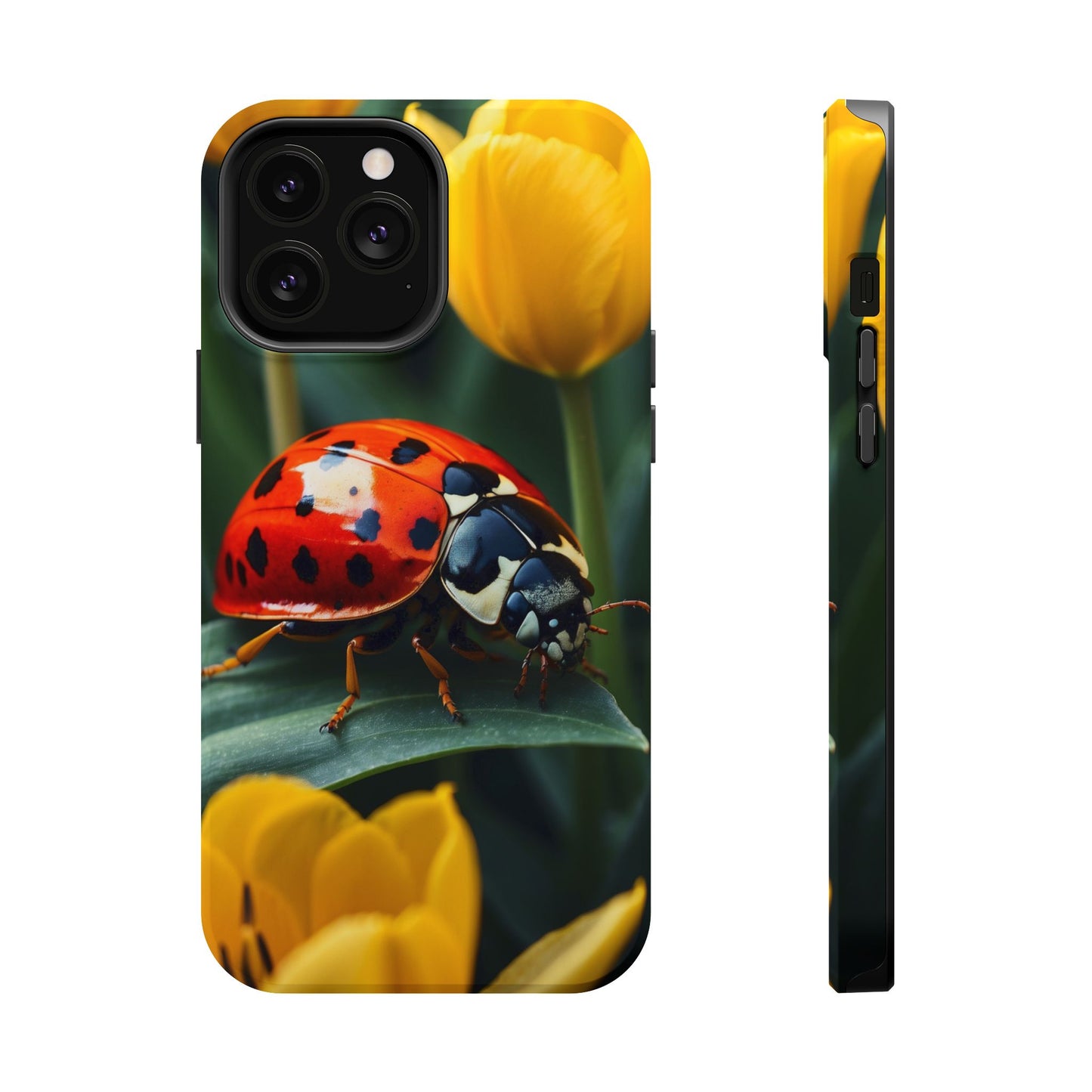 MagSafe iPhone Case: Vibrant Ladybug Amidst a Lush Yellow Flower Garden