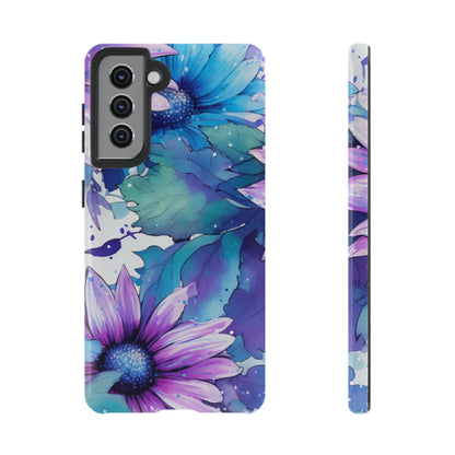 Purple & Teal Watercolor Floral Samsung Galaxy Case - Artistic Flower Design