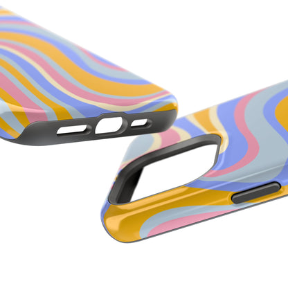 Groovy Pastel Waves MagSafe iPhone Case – 70s-Inspired Design with Dual-Layer Protection