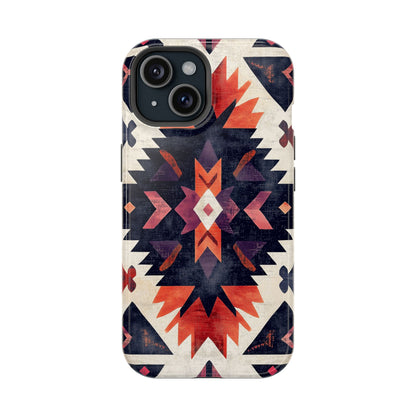 Boho Tribal Starburst Tough MagSafe iPhone Case – Vibrant Geometric Design, Dual-Layer Protection