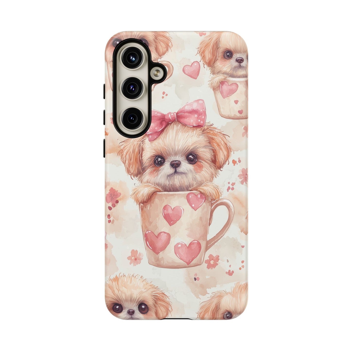 Adorable Puppy in Teacup Samsung Galaxy Case – Tough, Dual-Layer Protection with Cute Pink Bow Design