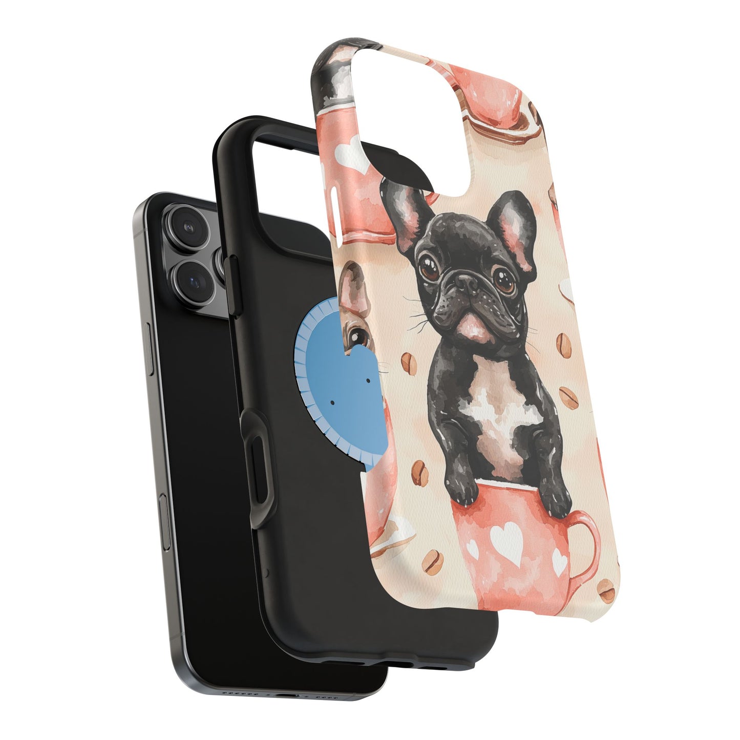 French Bulldogs in Coffee Cup MagSafe iPhone Case – Cute Dog Art, Shockproof & Slim Design