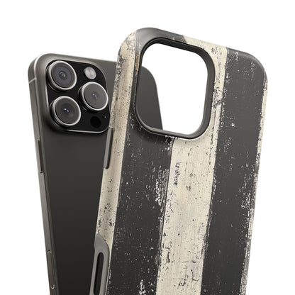 Vintage Vertical Stripe MagSafe iPhone Case - Black & White Grunge Design