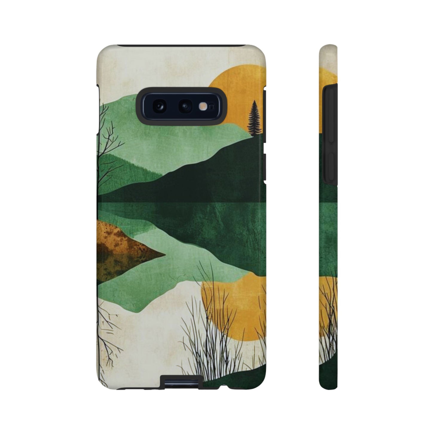 Retro Mountain Sunrise Samsung Galaxy Case – Minimalist Landscape Design, Dual-Layer Protection