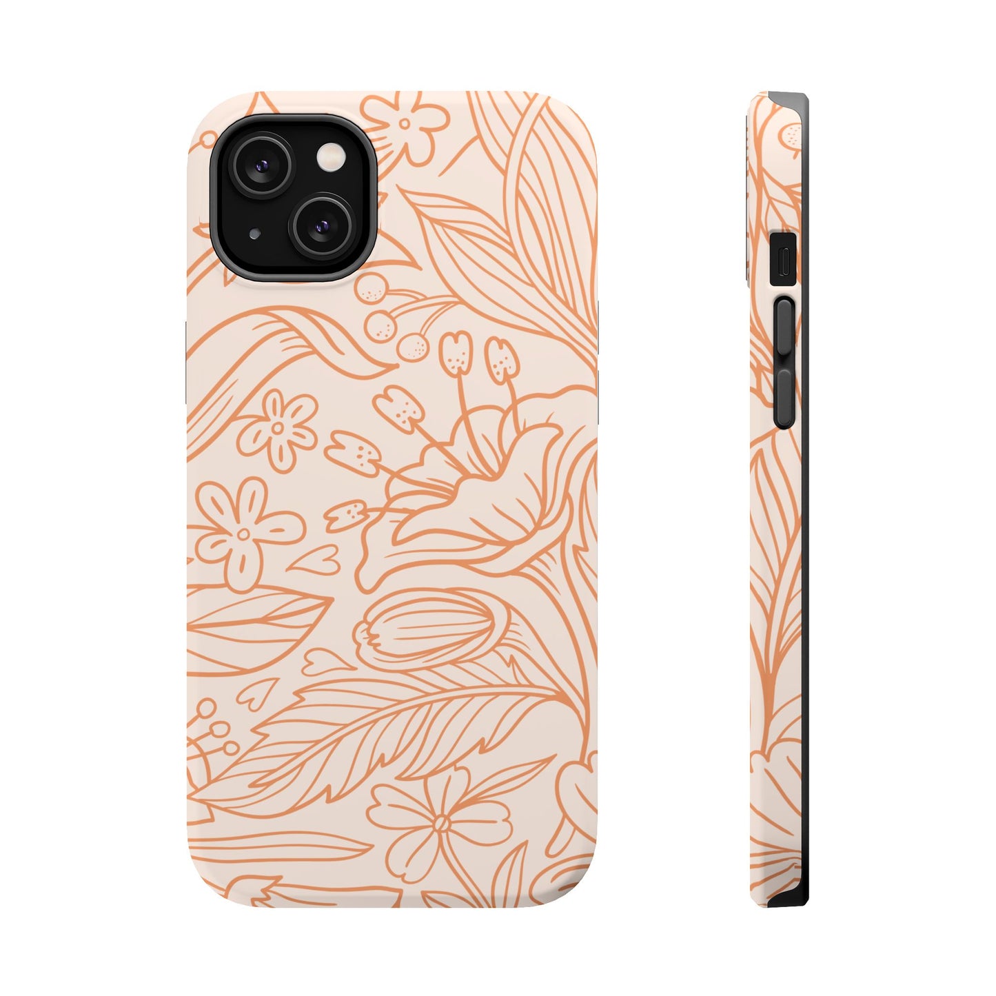 Soft Terracotta Floral Line Art Tough MagSafe iPhone Case – Minimalist Botanical Design with Dual-Layer Protection