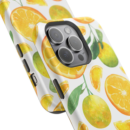 Sunny Citrus Grove Tough MagSafe iPhone Case – Watercolor Orange Design, Dual-Layer Protection