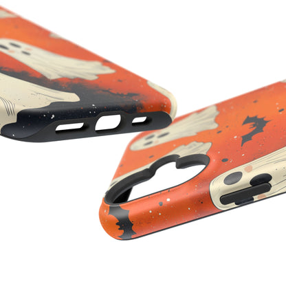 Spooky Ghosts & Bats  MagSafe iPhone Case – Vibrant Orange Halloween Design