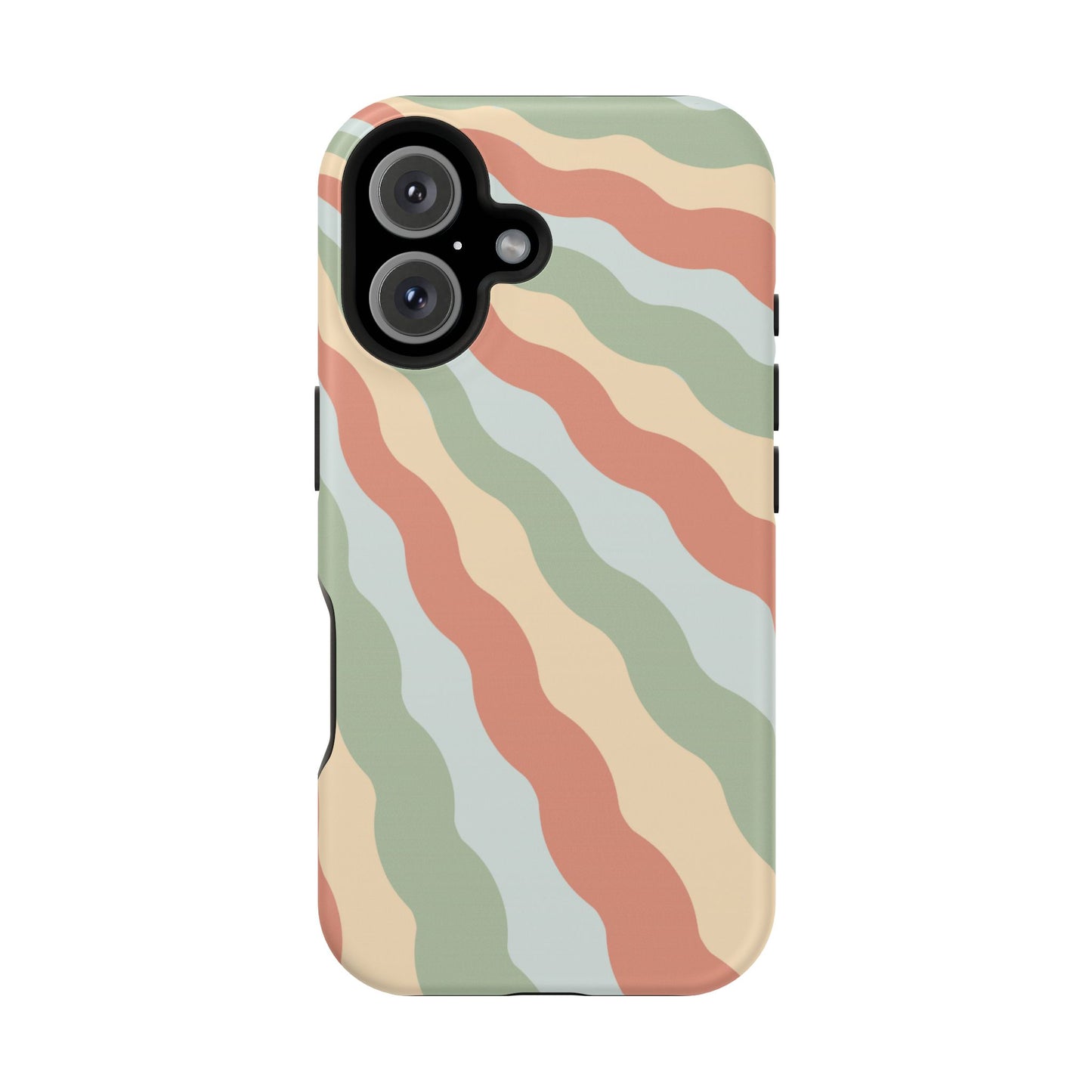 Earthy Retro Waves MagSafe iPhone Case – 70s-Inspired Wavy Stripes in Soft Green, Cream, and Rust