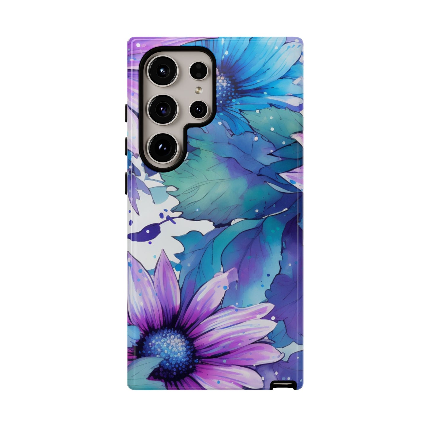 Purple & Teal Watercolor Floral Samsung Galaxy Case - Artistic Flower Design